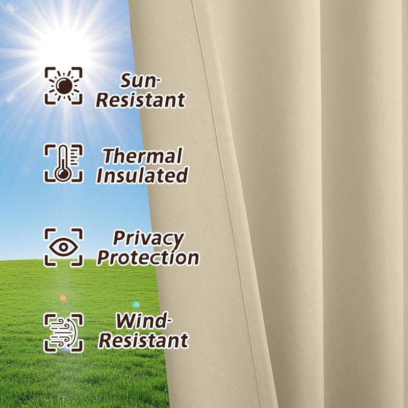 Arfntevss Outdoor Curtains for Patio Waterproof 2 Panels Blackout Extra Wide Curtains with Zipper Top & Bottom Grommet Sun Blocking Outdoor Privacy Drape for Gazebo Porch Pergola (110x120, Beige) - Image 5