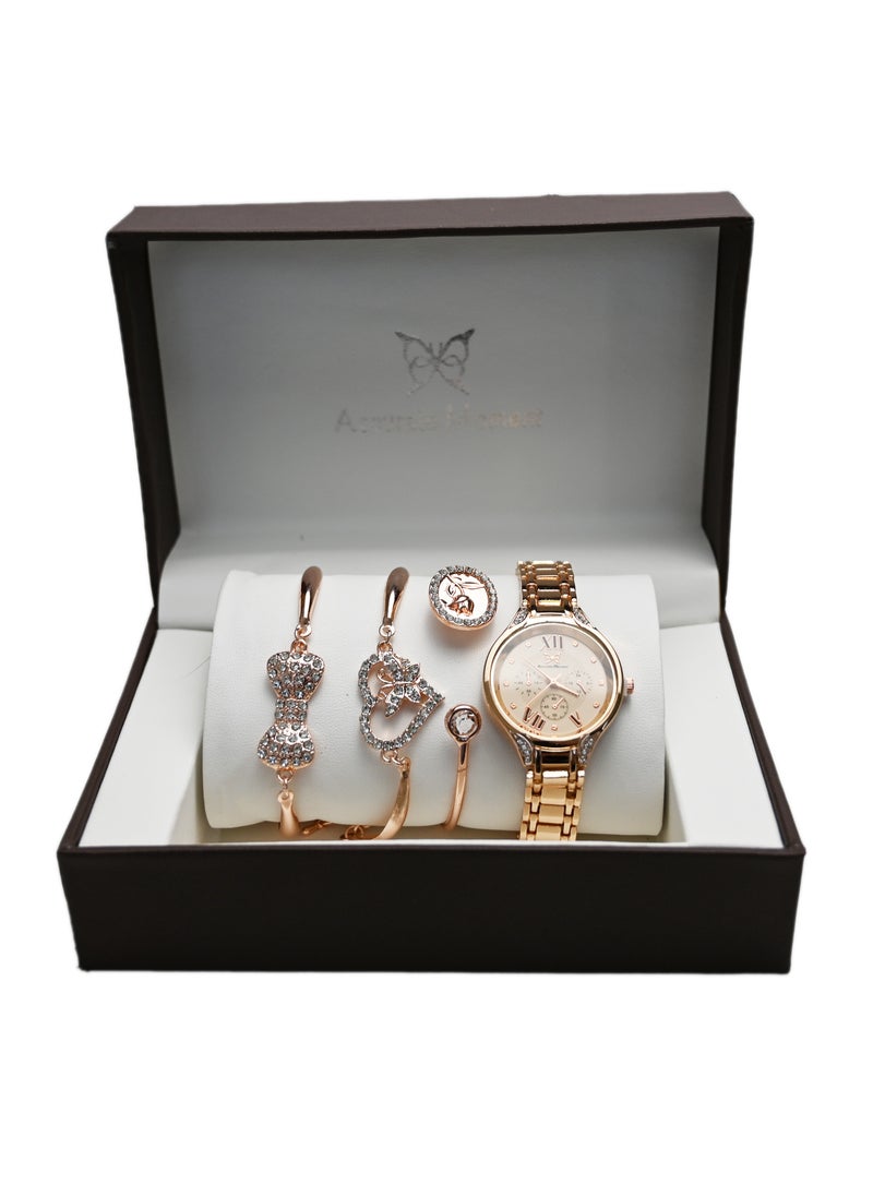Generic - Ladies Watch And Bracelet Set Rose Gold Women Bracelet Watches Bangle Watches For Women Classic Jewellery And Watches Gift Set, 4 Pieces Gift Set - Image 1