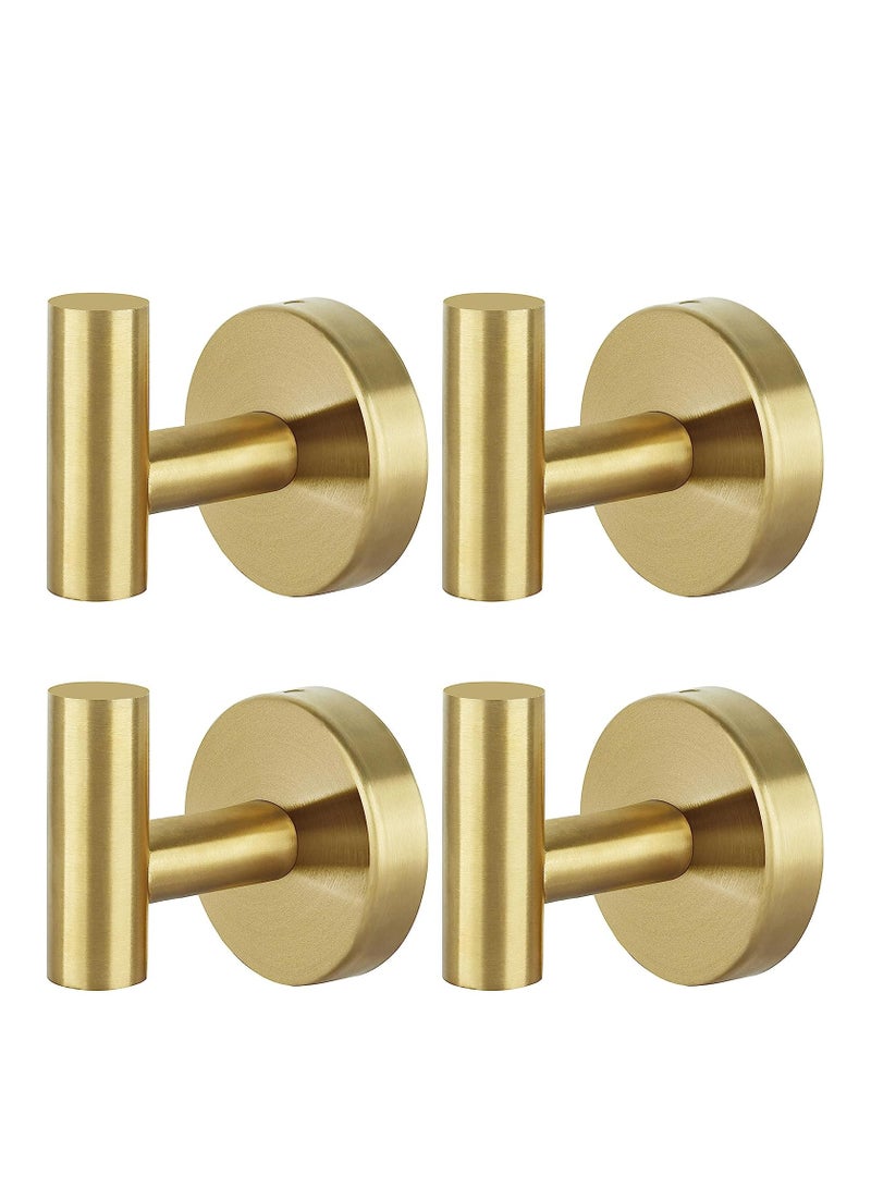 KASTWAVE Wall Towel Hooks Coat Hook Bathroom Robe 304 Stainless Steel Heavy Duty Door Hanger Towel Robe Clothes Cabinet Closet Sponges Hook Bathroom Bedroom Kitchen Hotel Pool 4 Packs (Gold)  - Image 1