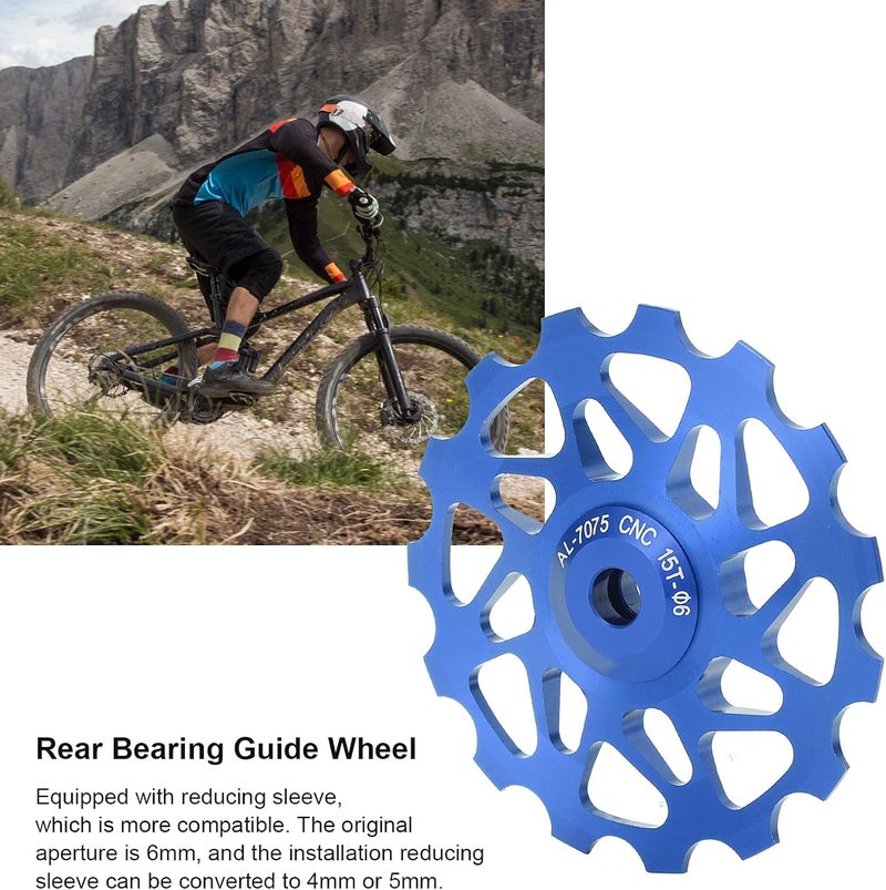 cheekyglo Rear Derailleur Pulley, 15T Mountain Bicycle Jockey Wheel Rear Derailleur Steel Bearing Guide Roller Pulley Bike Derailleur Accessory blue - Image 4