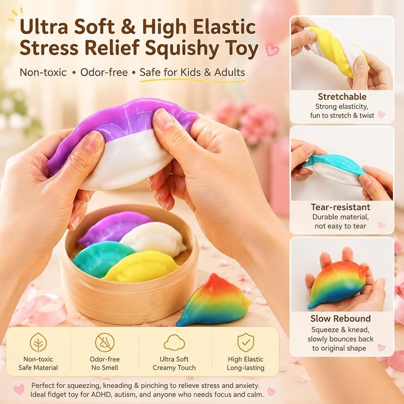 Gucbbaui Dumpling Squishies, Dumpling Squishy Mystery Box, Colorful Sensory Squeeze Toys Stress Relief Ball, Bao Bun Fidget Toys Adults & Teens, Soft Handheld Relaxation Toy for Holiday & Birthday Gifts - Image 4