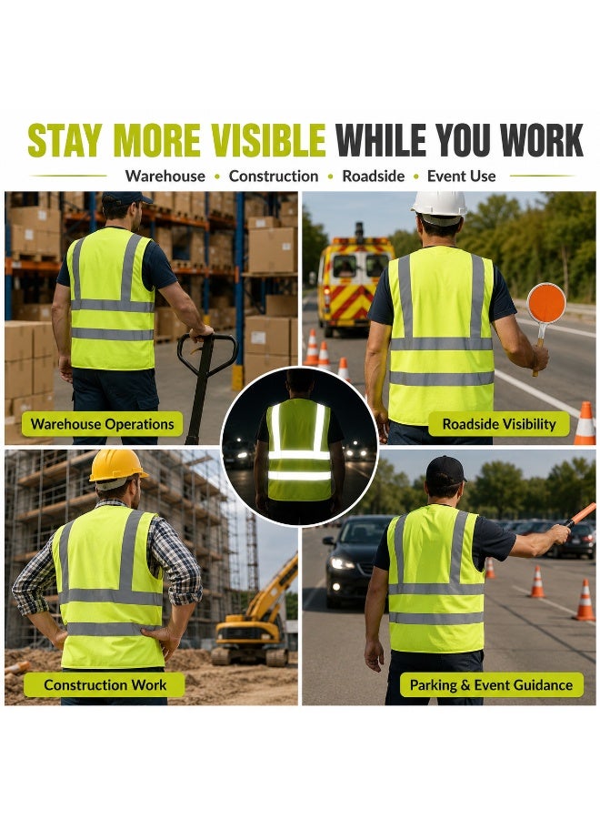 High Visibility Reflective Safety Vest M, Neon Yellow Hi-Vis Work Vest with Silver Reflective Strips, Lightweight Sleeveless Construction Vest for Roadwork, Warehouse, Cycling and Outdoor Work (Pack Of 2) - Image 3