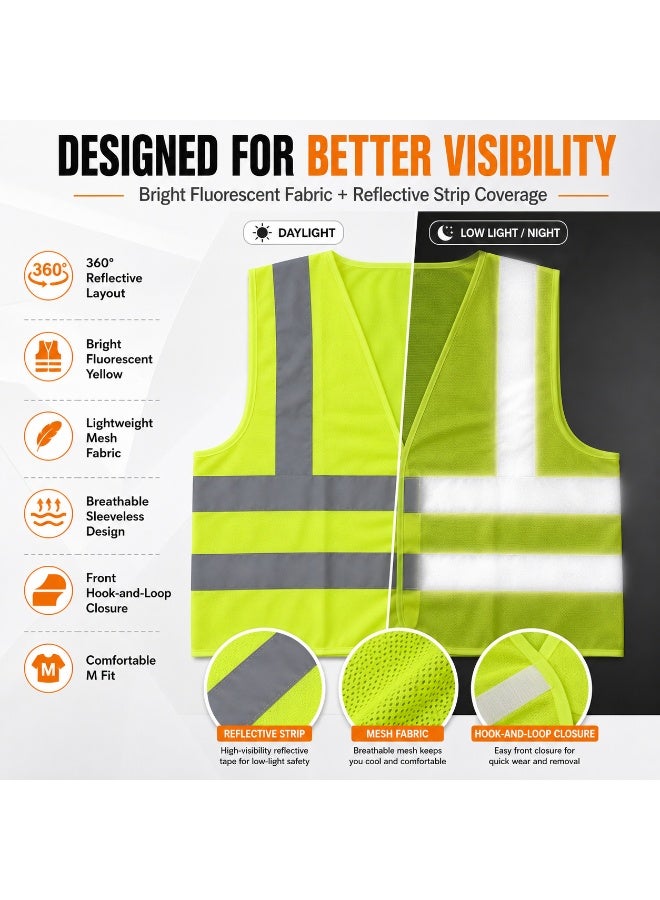 High Visibility Reflective Safety Vest M, Neon Yellow Hi-Vis Work Vest with Silver Reflective Strips, Lightweight Sleeveless Construction Vest for Roadwork, Warehouse, Cycling and Outdoor Work (Pack Of 2) - Image 1