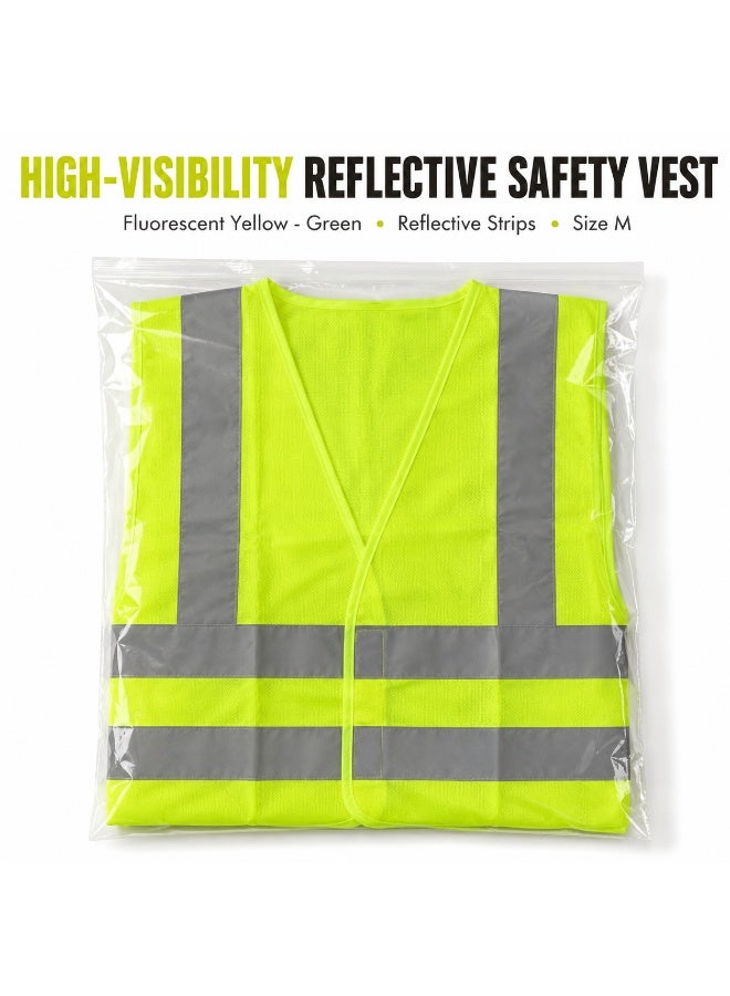 High Visibility Reflective Safety Vest M, Neon Yellow Hi-Vis Work Vest with Silver Reflective Strips, Lightweight Sleeveless Construction Vest for Roadwork, Warehouse, Cycling and Outdoor Work (Pack Of 2) - Image 2