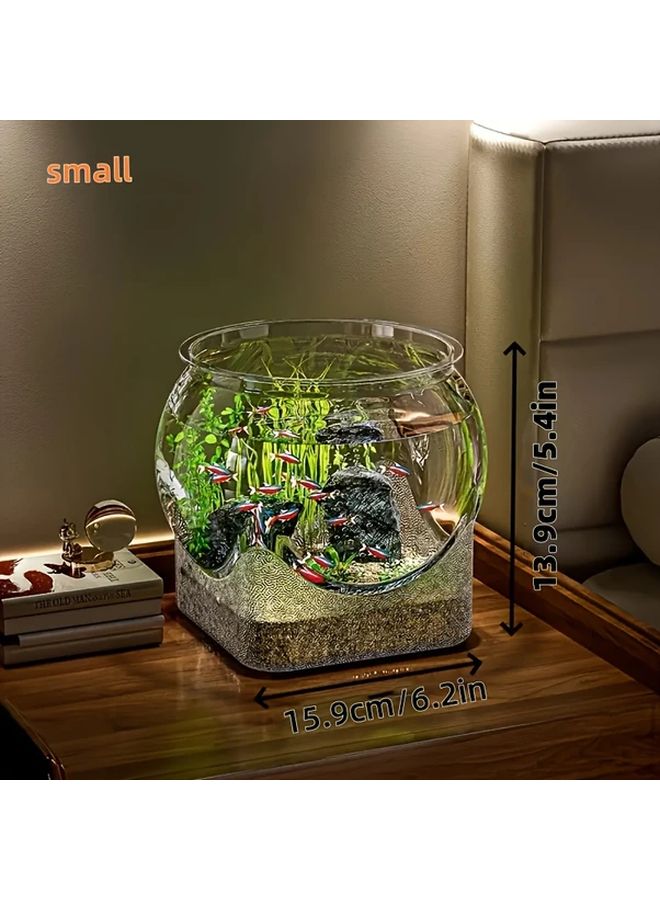 حوض أسماك دائري صغير متين شفاف بتصميم سهل التنظيف لأسماك المياه العذبة لتزيين المنزل أو المكتب - Image 1