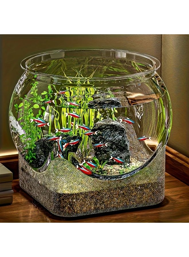 حوض أسماك دائري صغير متين شفاف بتصميم سهل التنظيف لأسماك المياه العذبة لتزيين المنزل أو المكتب - Image 3