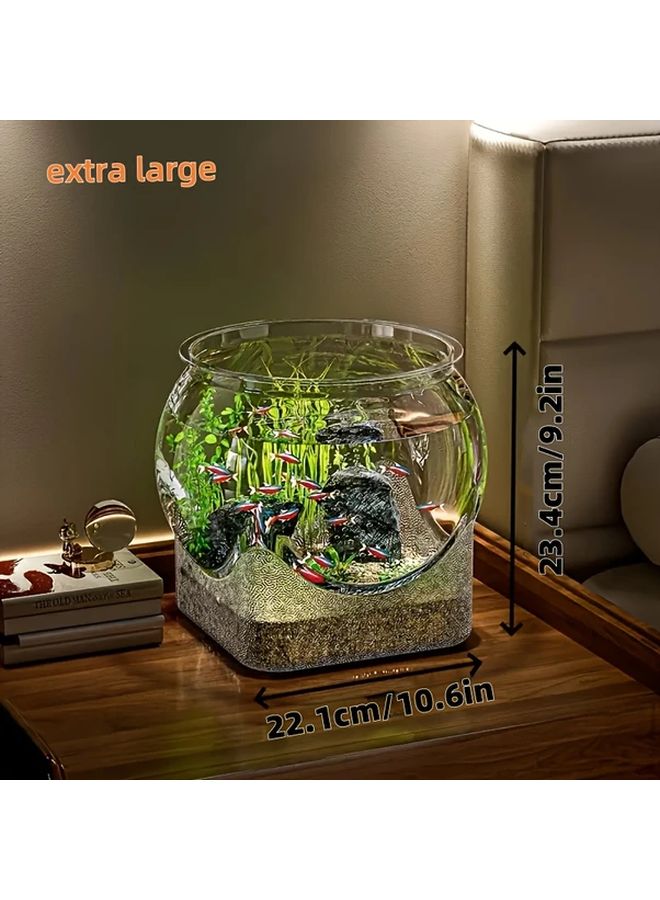 حوض أسماك دائري صغير متين شفاف بتصميم سهل التنظيف لأسماك المياه العذبة لتزيين المنزل أو المكتب - Image 5