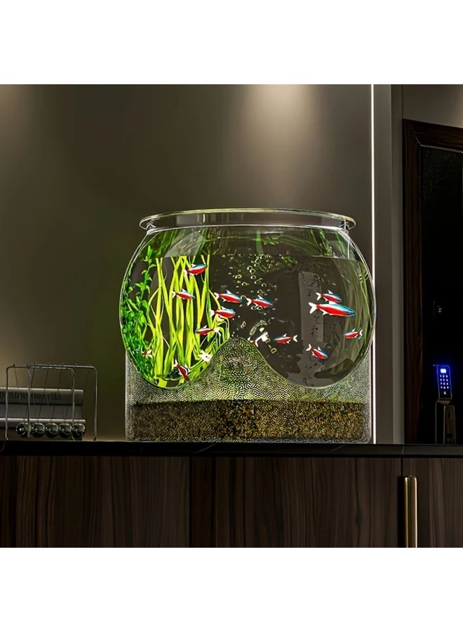 حوض أسماك دائري صغير متين شفاف بتصميم سهل التنظيف لأسماك المياه العذبة لتزيين المنزل أو المكتب - Image 4