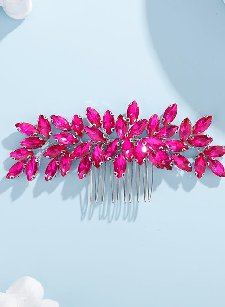 Rumtock Hot Pink Rhinestones Hair Comb for Women Girls Wedding Bridal Hair Piece Handmade Jewelry Banquet Prom (Hot Pink)  - Image 3