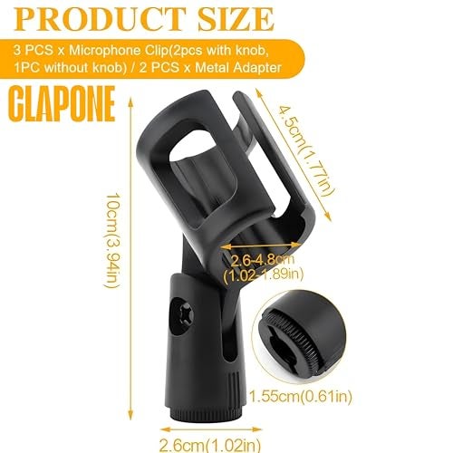 CLAPONE Microphone Mic Holder, Adjustable Angle Clip for Stand Rubber Flexible Microphone Clip Black Wireless Clamp for Mics Stand Handheld (Black, Mic Holder Regular) - Image 2