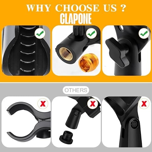 CLAPONE Microphone Mic Holder, Adjustable Angle Clip for Stand Rubber Flexible Microphone Clip Black Wireless Clamp for Mics Stand Handheld (Black, Mic Holder Regular) - Image 5