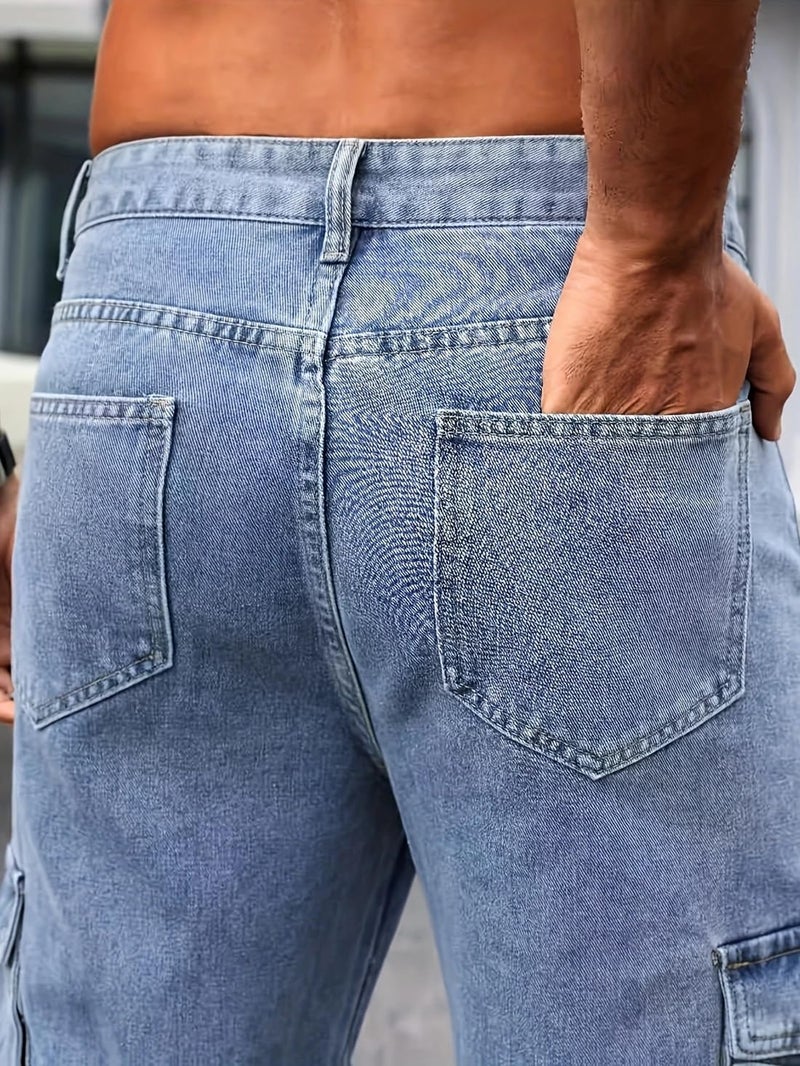 ADBUCKS Men Loose Fit Men's Flip Pocket Cargo || Men's Stylish Cotton Loose Fit Denim Cargo Jeans (in, Numeric, 34, Light Blue) - Image 5