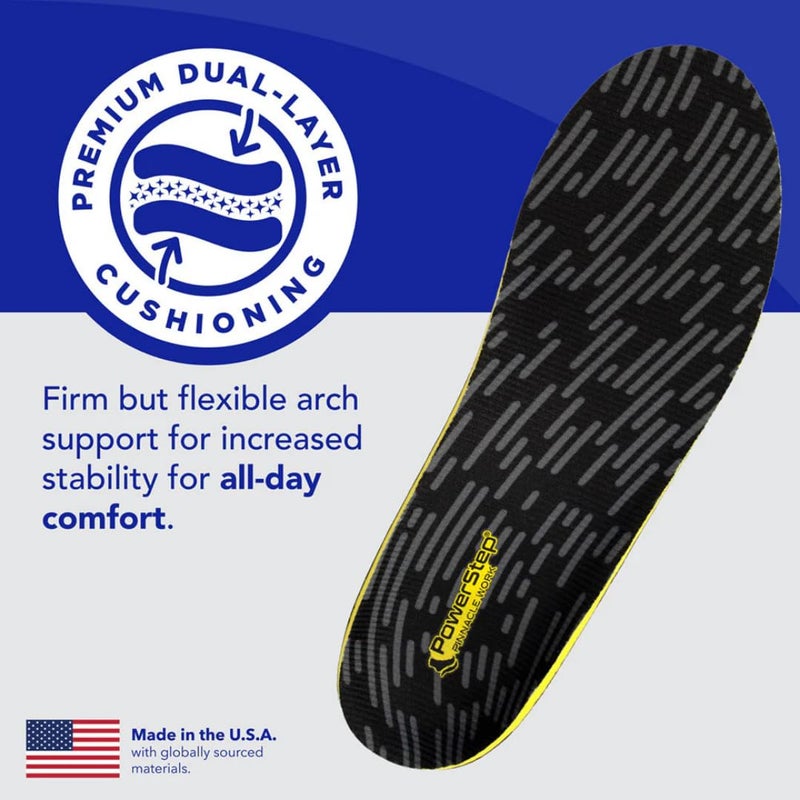 PowerStep Pinnacle Work Insoles, Work Boot Arch Support, Plantar Fasciitis Relief, Pronation, Arch Support Orthotic for Men and Women, Made in The USA (Men's 12-13) - Image 4