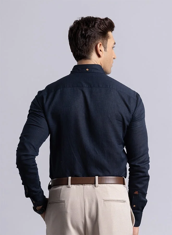 MANNERISM  The Nautical Classic Navy Linen Shirt with Crisp Breathability for Men | Best Price UAE