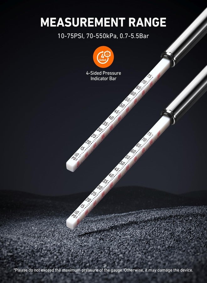 AstroAI Pencil Tire Pressure Gauge 2 Pack (10-75PSI, ±2% Span), Air Pressure Gauge for Tires, Stainless Steel Body, and Metal Made Nozzle 3 Measurements for Cars, Bikes, Vehicles - Image 3