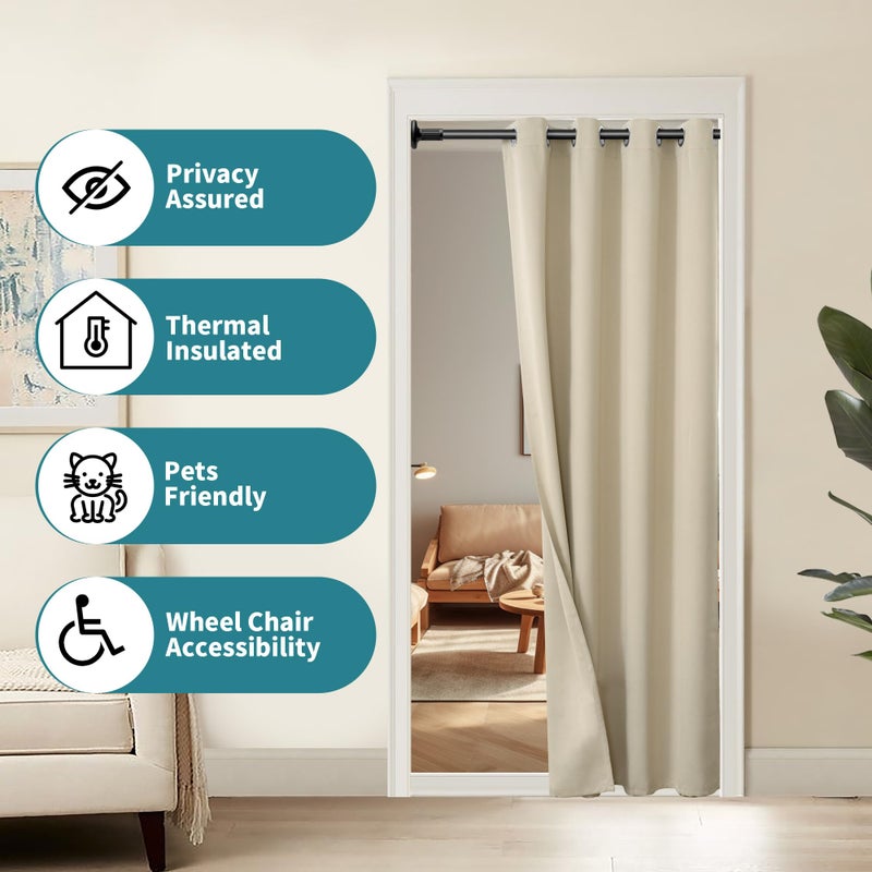 BGment BGURE BEIGE DOOR Surtain 80 بوصة الطول لمدخل غرفة نوم الخزانة الستار الخصوصية الحرارية معزول معزول الغرفة المقسم لفصل الغرفة 1 لوحة 52 بوصة - Image 3