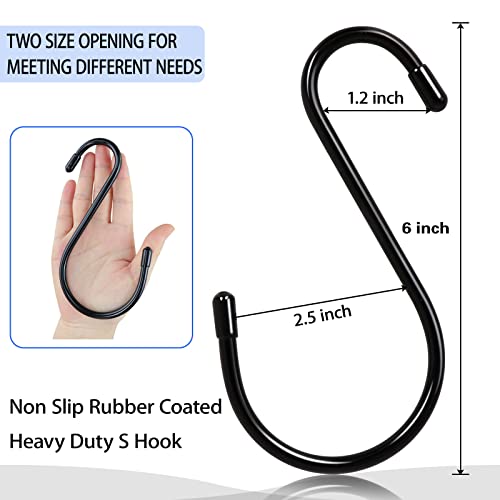 DINGEE 12 Pack 6 Inch S Hooks,Large S Hooks Vinyl Coated Heavy Duty S Hook for Hanging Non Slip S Hanger Closet Hooks, Steel Metal Black Rubber S Hook for Hanging Plants,Clothes,Jeans,Pot Pan Garden - Image 2
