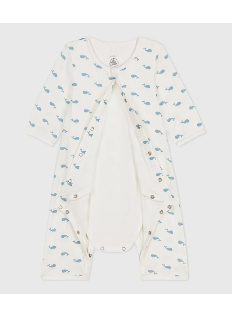 Petit Bateau Babies' footless whale-print cotton bodyjama