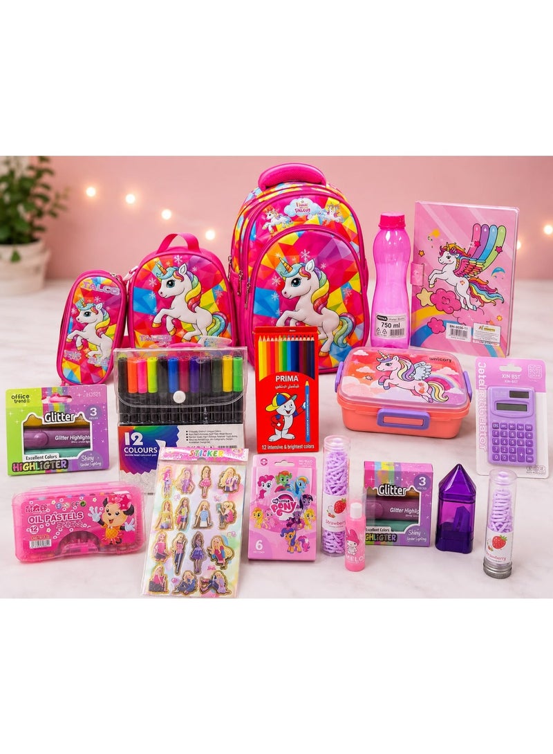 All-in-One School Gift Box for Girls – Magical Unicorn Design with a Comprehensive Set of 18 School & Office Supplies (Includes Name/ID Card) - Image 1