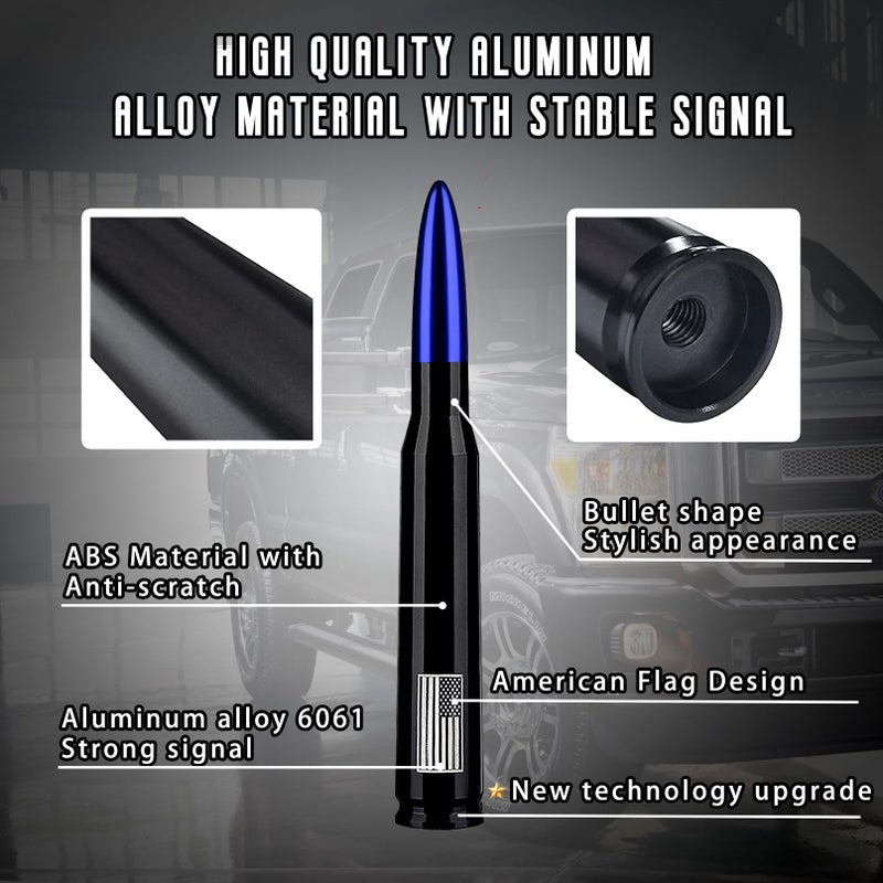 HVSTTPK Car Truck Bullet Antenna with Valve Stem Caps, Universal Antenna Mast for GM Chevy Silverado 1500 2500 3500 HD Avalanche Ford F150 F250 F350 Denali Heavy Duty Pickup Trucks Accessories (Blue) - Image 2