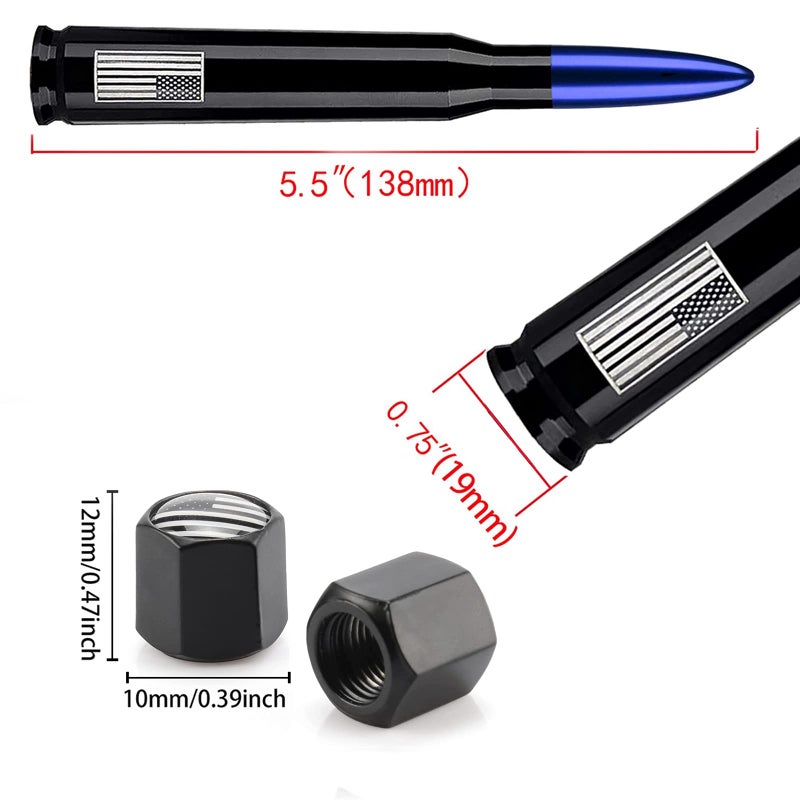 HVSTTPK Car Truck Bullet Antenna with Valve Stem Caps, Universal Antenna Mast for GM Chevy Silverado 1500 2500 3500 HD Avalanche Ford F150 F250 F350 Denali Heavy Duty Pickup Trucks Accessories (Blue) - Image 5