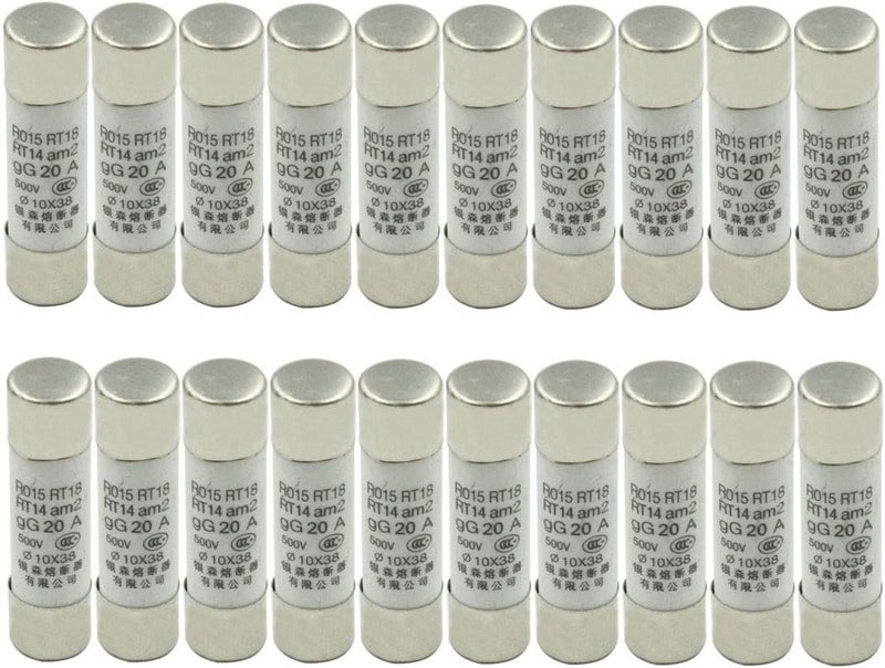 Hxchen 500V 20A R015 RT18 RT14 Fast Blow Ceramic Fuse Links 10 x 38mm/0.4" x 1.5" (3/8" x 1-1/2") - (20 Pcs) - Image 1