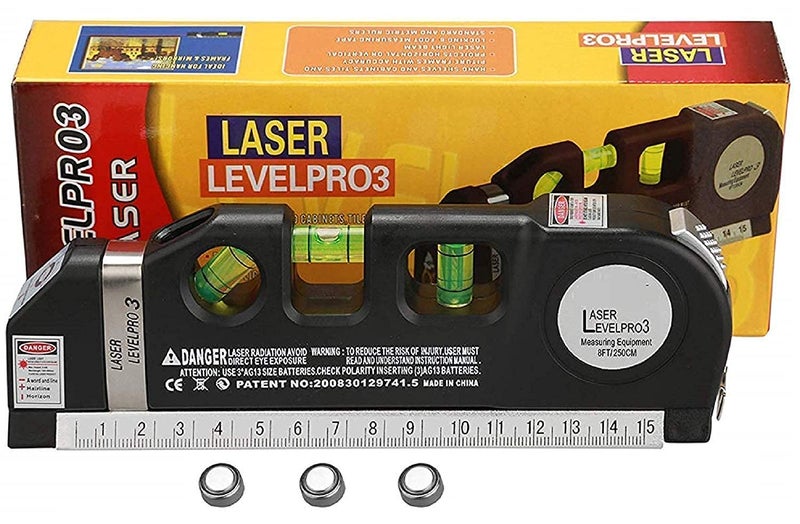 Rangwell Rangwell Level Laser Plastic Horizon Vertical Measure Tape Aligner Bubbles Ruler Multifunction Leveler Tool Black  - Image 1