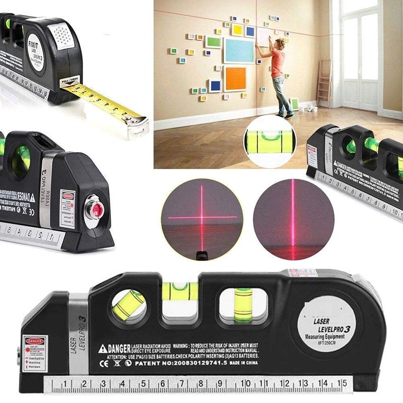 Rangwell Rangwell Level Laser Plastic Horizon Vertical Measure Tape Aligner Bubbles Ruler Multifunction Leveler Tool Black  - Image 2