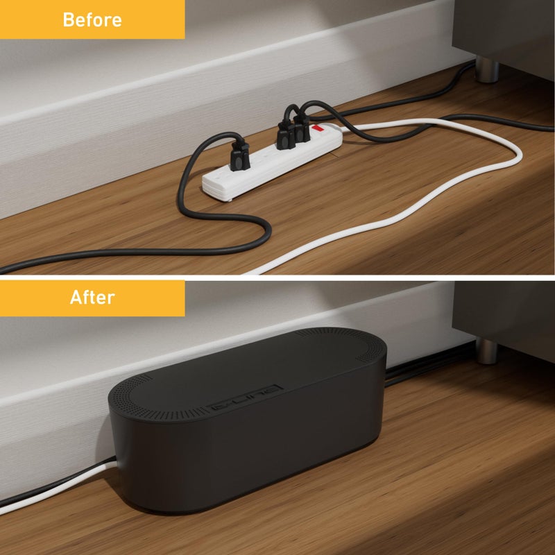 D-Line Cable Management Box, Power Strip Holder, Floor Outlet Hider, Desk Cord Organizer, Cover TV Wires, Wire Storage, Extension Hiders, Concealer for Office Cords, Baby Proof Cables - Small, Black - Image 5