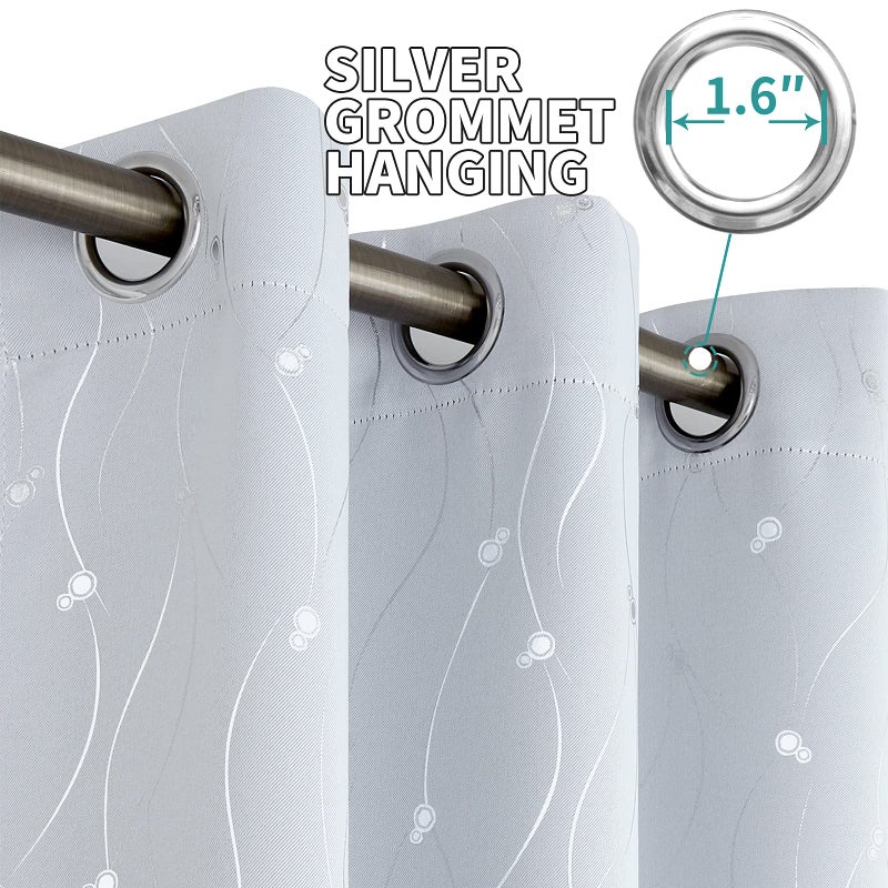 BGment بجلات بيضاء الستائر 45 بوصة الطول 2 لوحات grommet الغرفة المعزولة الحرارية معزول الستائر النافذة مع خط الموجة ونقاط مطبوعة لغرفة النوم 42 × 45 بوصة رمادية بيضاء - Image 5