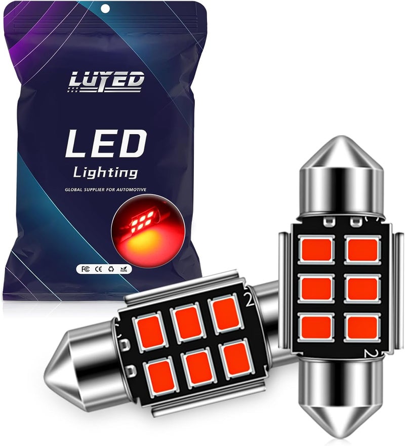 LUYED DE3175 LED Bulbs, Super Bright Red 2835 Chipsets Canbus Error Free 31mm 1.25" DE3021 DE3022 3175 6428 LED Bulbs for Car Interior Map Reading Dome Trunk Courtesy Lights,Pack of 2 - Image 1