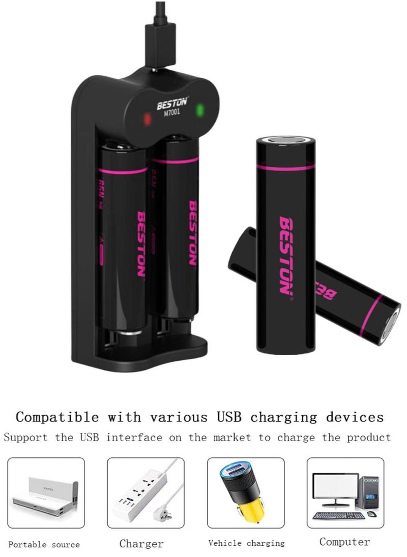 18650 Battery Charger＋ 2 Pcs Rechargable 18650 Li-Ion Battery 2600 mAh
