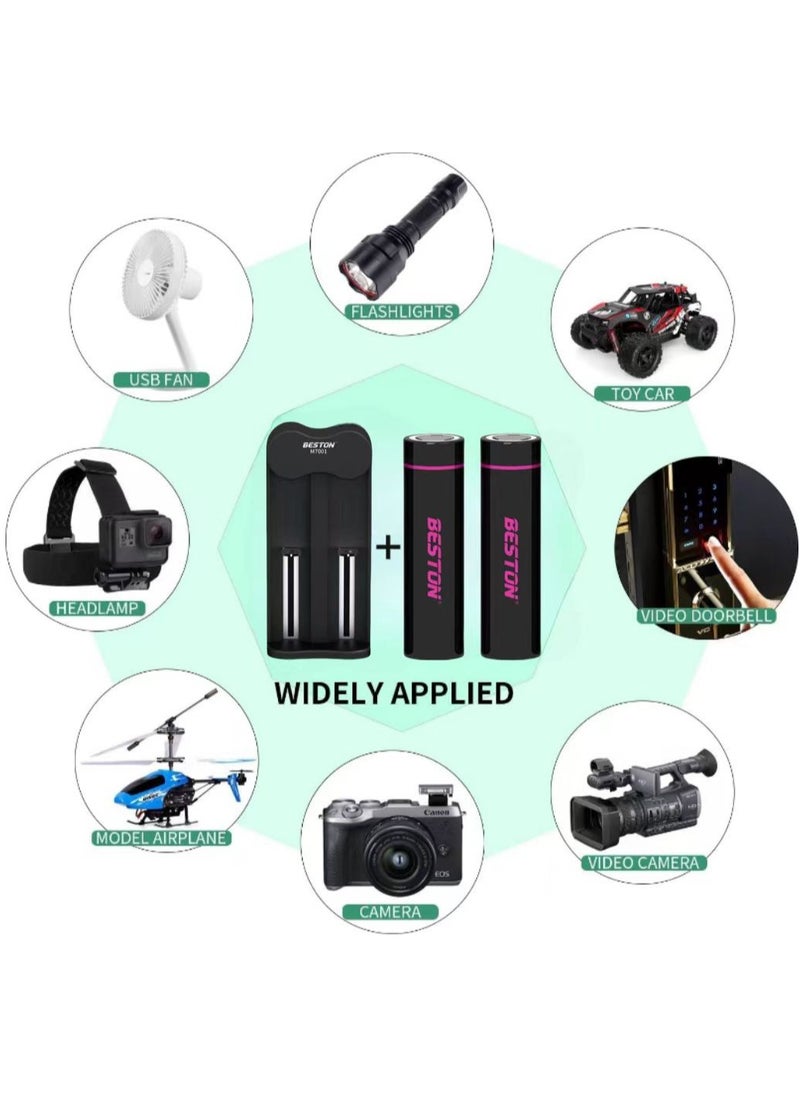18650 Battery Charger＋ 2 Pcs Rechargable 18650 Li-Ion Battery 2600 mAh