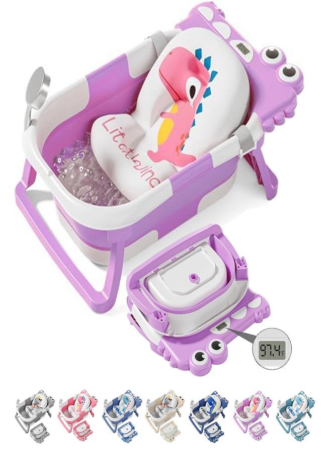TPN Collapsible Baby Bathtub, Baby Bath Tub with Soft Cushion & Real-Time Thermometer, Baby Bathtub Infant to Toddler Tub (0-36 Months), Portable Travel Baby Tubs for Newborns (Lavender) - Image 1