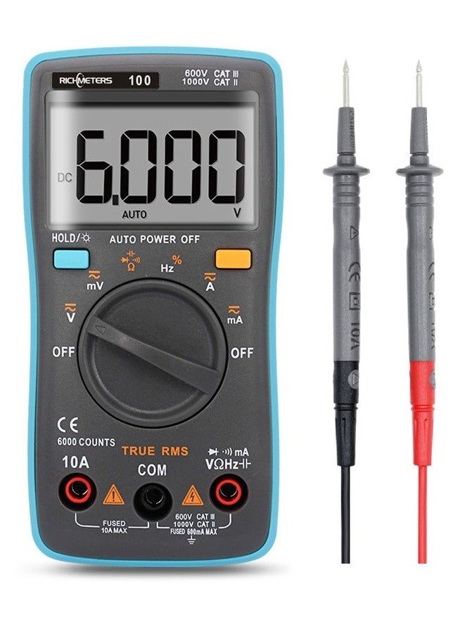RICHMETERS مقياس رقمي متعدد الوظائف LCD True RMS مقياس DMM جهد تيار مستمر ومتردد مقاومة ديود اختبار تتابع سعة تردد اختبار دورة قياس تحديد القطبية التلقائي مقياس تيار مقياس جهد  - Image 1