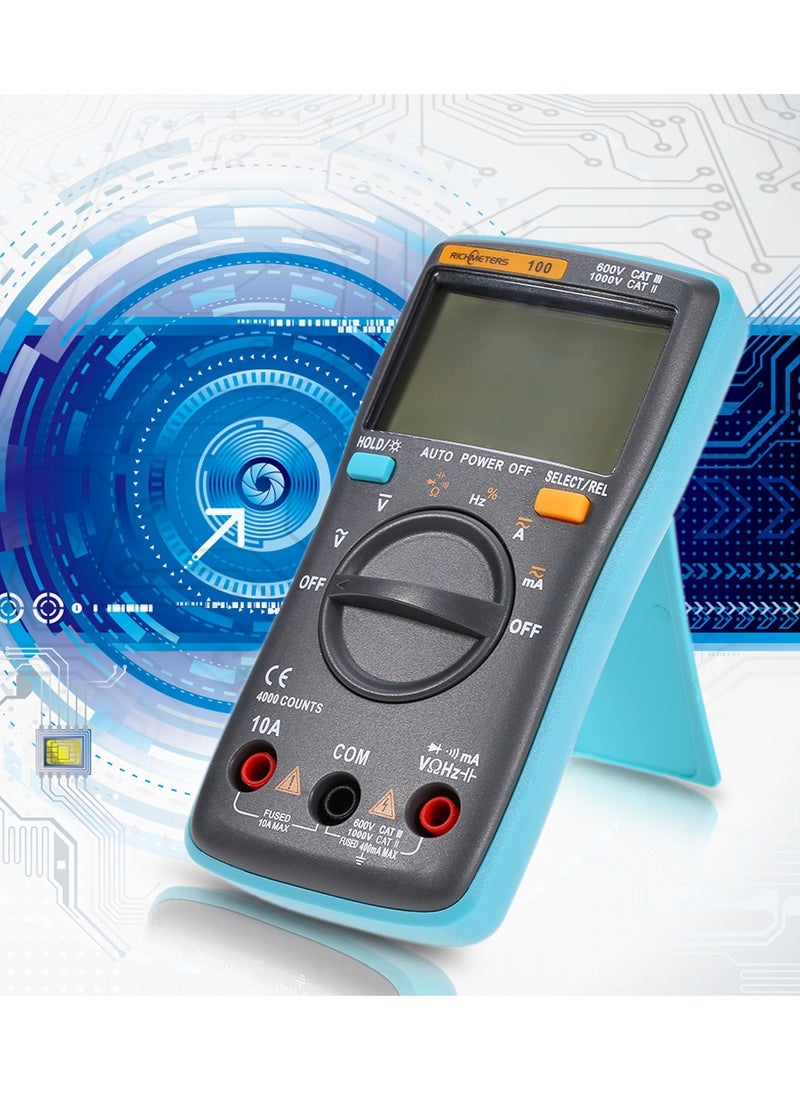 RICHMETERS مقياس رقمي متعدد الوظائف LCD True RMS مقياس DMM جهد تيار مستمر ومتردد مقاومة ديود اختبار تتابع سعة تردد اختبار دورة قياس تحديد القطبية التلقائي مقياس تيار مقياس جهد  - Image 3