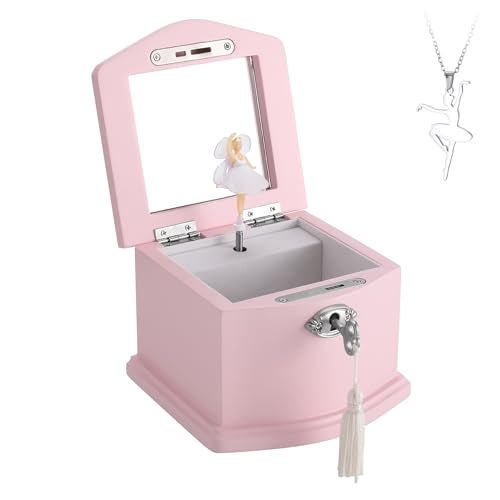 Jozen Gift Pink Small Ballerina Musical Jewelry Box with Mirror and Lock for Girls，Pink Kid's Jewelry Storage Music Chest,Gift for Christmas,New Year,Birthday - Image 2