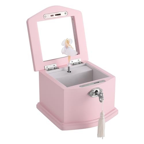 Jozen Gift Pink Small Ballerina Musical Jewelry Box with Mirror and Lock for Girls，Pink Kid's Jewelry Storage Music Chest,Gift for Christmas,New Year,Birthday - Image 1