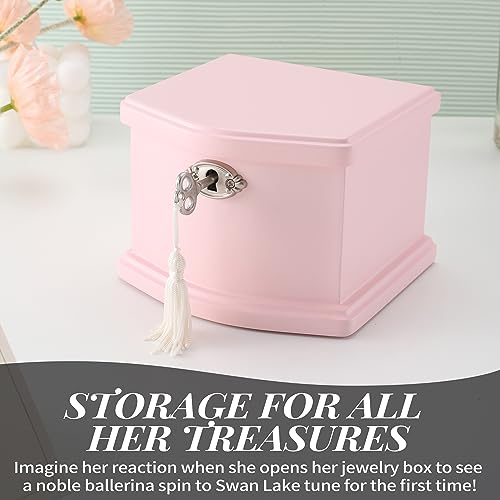 Jozen Gift Pink Small Ballerina Musical Jewelry Box with Mirror and Lock for Girls，Pink Kid's Jewelry Storage Music Chest,Gift for Christmas,New Year,Birthday - Image 4