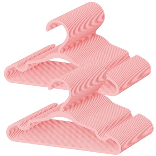 VIIBASE 60 Pack Baby Plastic Hangers,12.83" Ultra-Thin,Non-Slip Hangers for Children. Ideal for Closets and Nurseries.Designed for Newborns and Children's Clothing,Including Trousers,Coat,Dresses.(Pink) - Image 1