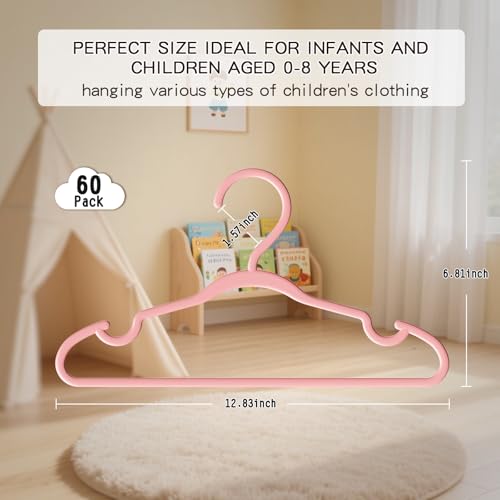 VIIBASE 60 Pack Baby Plastic Hangers,12.83" Ultra-Thin,Non-Slip Hangers for Children. Ideal for Closets and Nurseries.Designed for Newborns and Children's Clothing,Including Trousers,Coat,Dresses.(Pink) - Image 5
