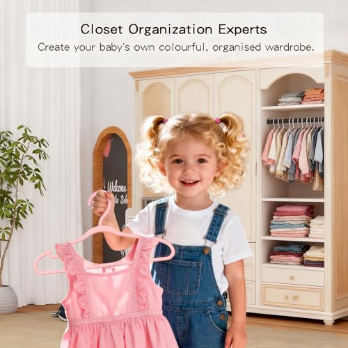 VIIBASE 60 Pack Baby Plastic Hangers,12.83" Ultra-Thin,Non-Slip Hangers for Children. Ideal for Closets and Nurseries.Designed for Newborns and Children's Clothing,Including Trousers,Coat,Dresses.(Pink) - Image 2