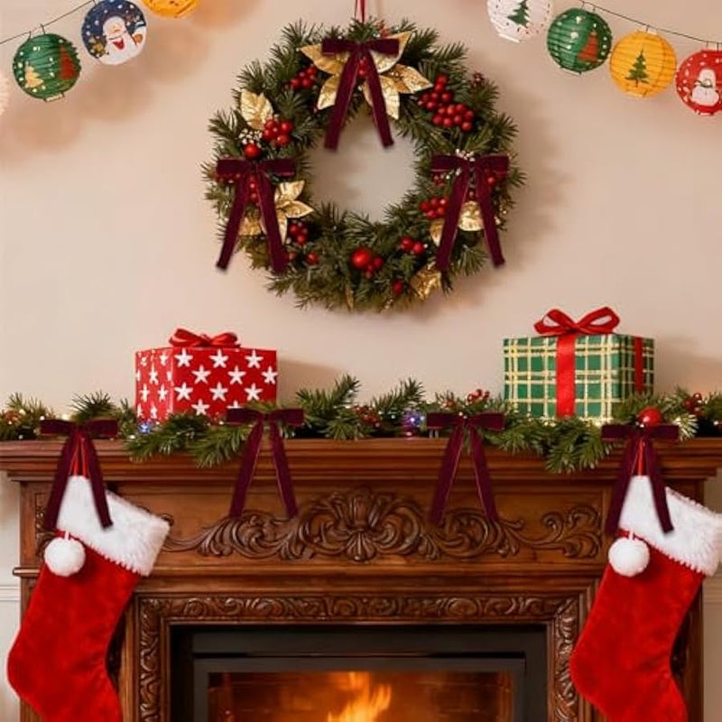 Arabest 18 Pcs Burgundy Velvet Bows for  Tree – Burgundy Velvet  Tree Bows, Holiday Decorations for Garland Wreath Bow (5 * 7, 1 Wide) - Image 5