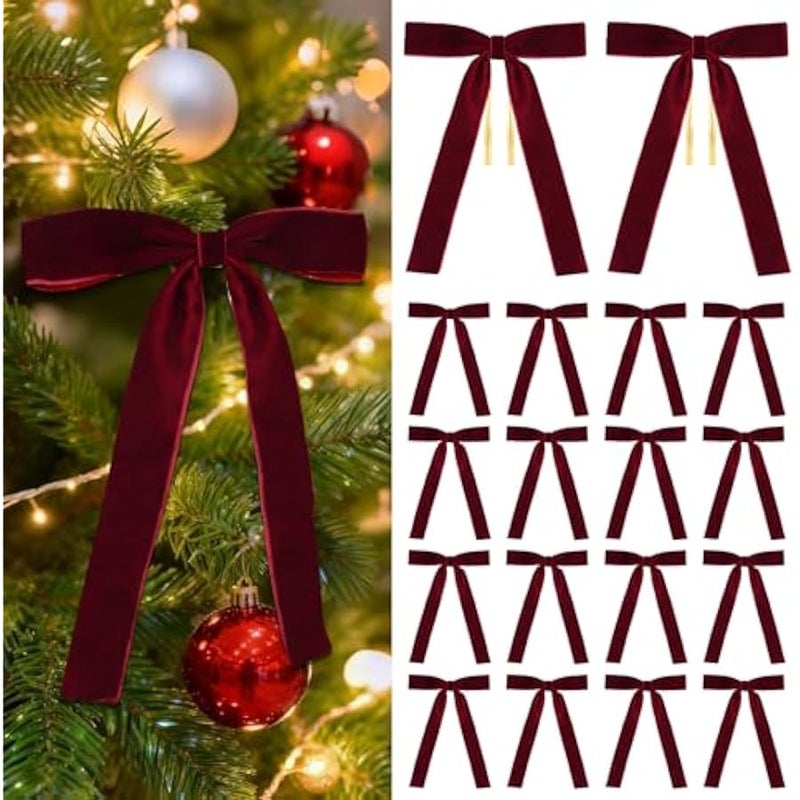 Arabest 18 Pcs Burgundy Velvet Bows for  Tree – Burgundy Velvet  Tree Bows, Holiday Decorations for Garland Wreath Bow (5 * 7, 1 Wide) - Image 1