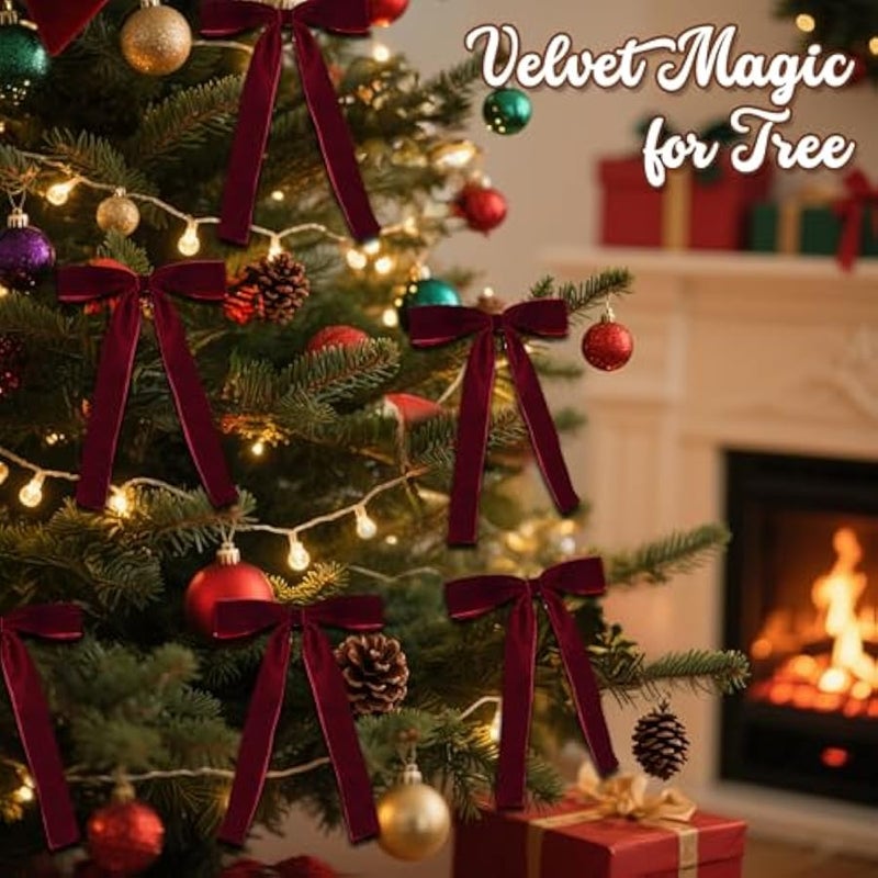Arabest 18 Pcs Burgundy Velvet Bows for  Tree – Burgundy Velvet  Tree Bows, Holiday Decorations for Garland Wreath Bow (5 * 7, 1 Wide) - Image 2