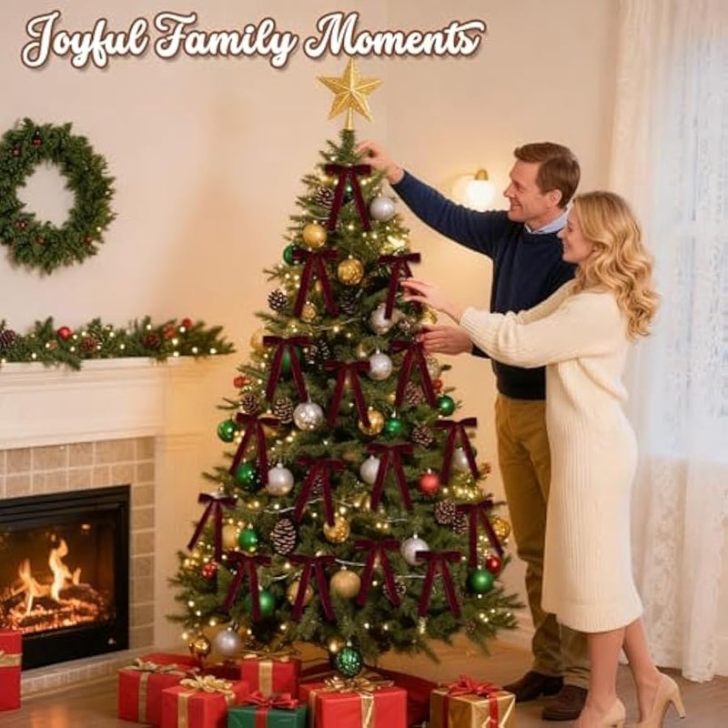 Arabest 18 Pcs Burgundy Velvet Bows for  Tree – Burgundy Velvet  Tree Bows, Holiday Decorations for Garland Wreath Bow (5 * 7, 1 Wide) - Image 4