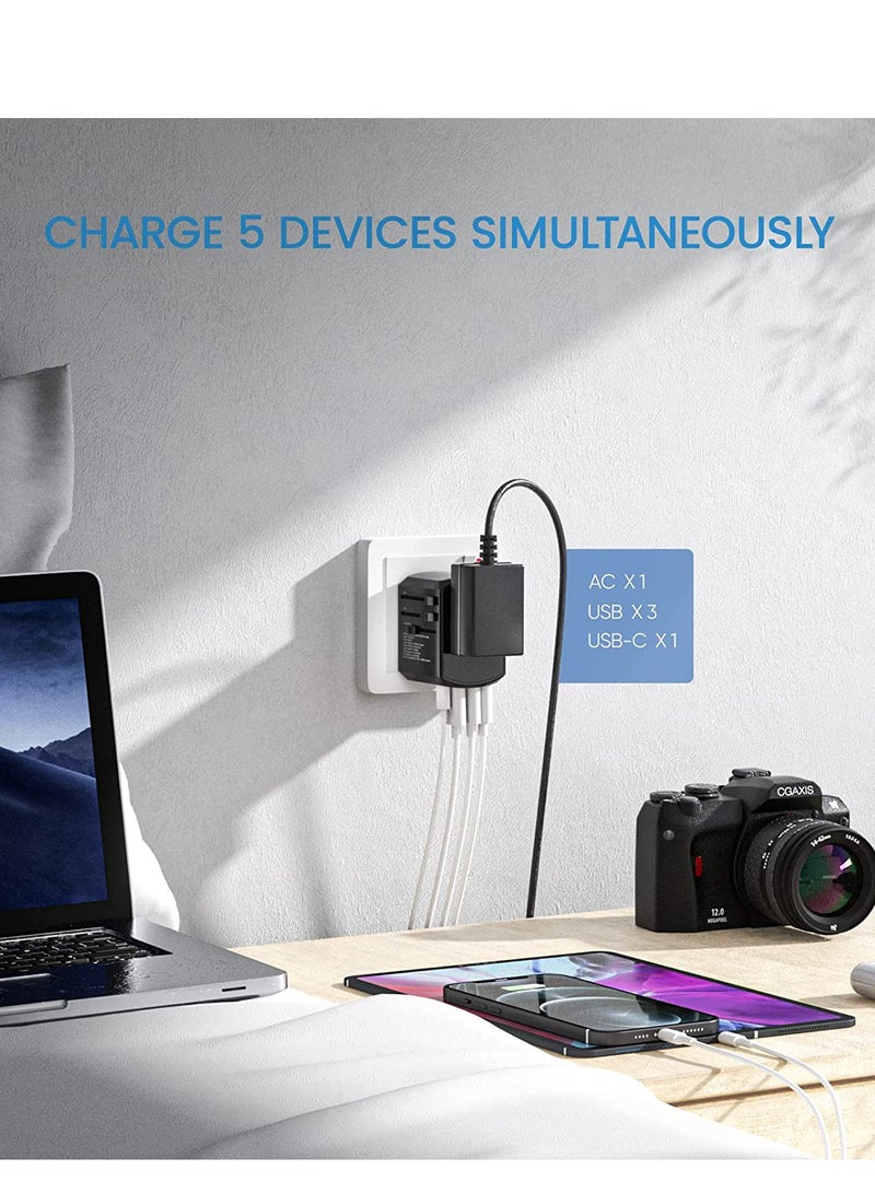 محول السفر العالمي One International Wall Charger AC Plug مع 5.6A Smart Power و 3.0A USB Type-C للولايات المتحدة الأمريكية والاتحاد الأوروبي والمملكة المتحدة وأستراليا الأحمر - Image 3