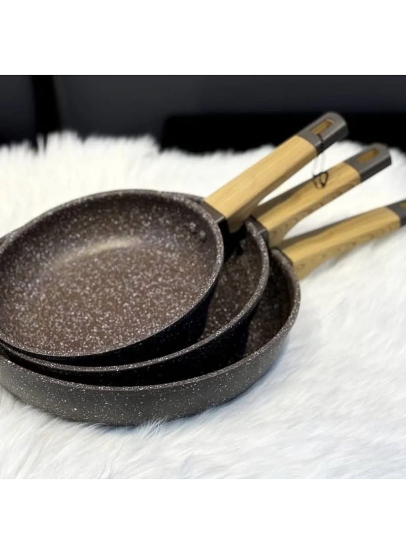 بارولي طقم طاسات جرانيت بيد خشب مقاسات 20سم/24سم/28 سم