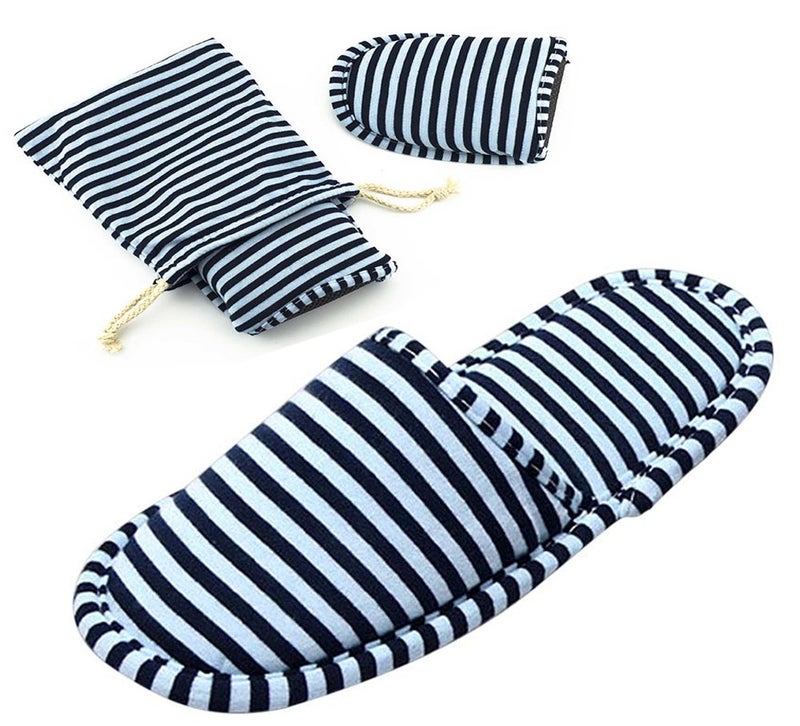 IPENNY Non-Disposable Travel Slippers Portable Cotton Spa Hotel Guest Indoor Slippers, Dark Blue, 5-7 Women/3-5.5 Men - Image 1