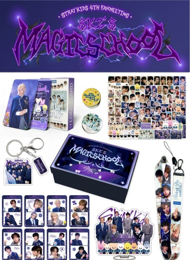 إيهوم مجموعة صندوق هدايا المدرسة السحرية للألبوم الجديد من Stray Kids مع بطاقات لومو، حامل أكريليك، شريط حساب يدوي، حبل قصير، ملصقات، بطاقة صور - Image 1